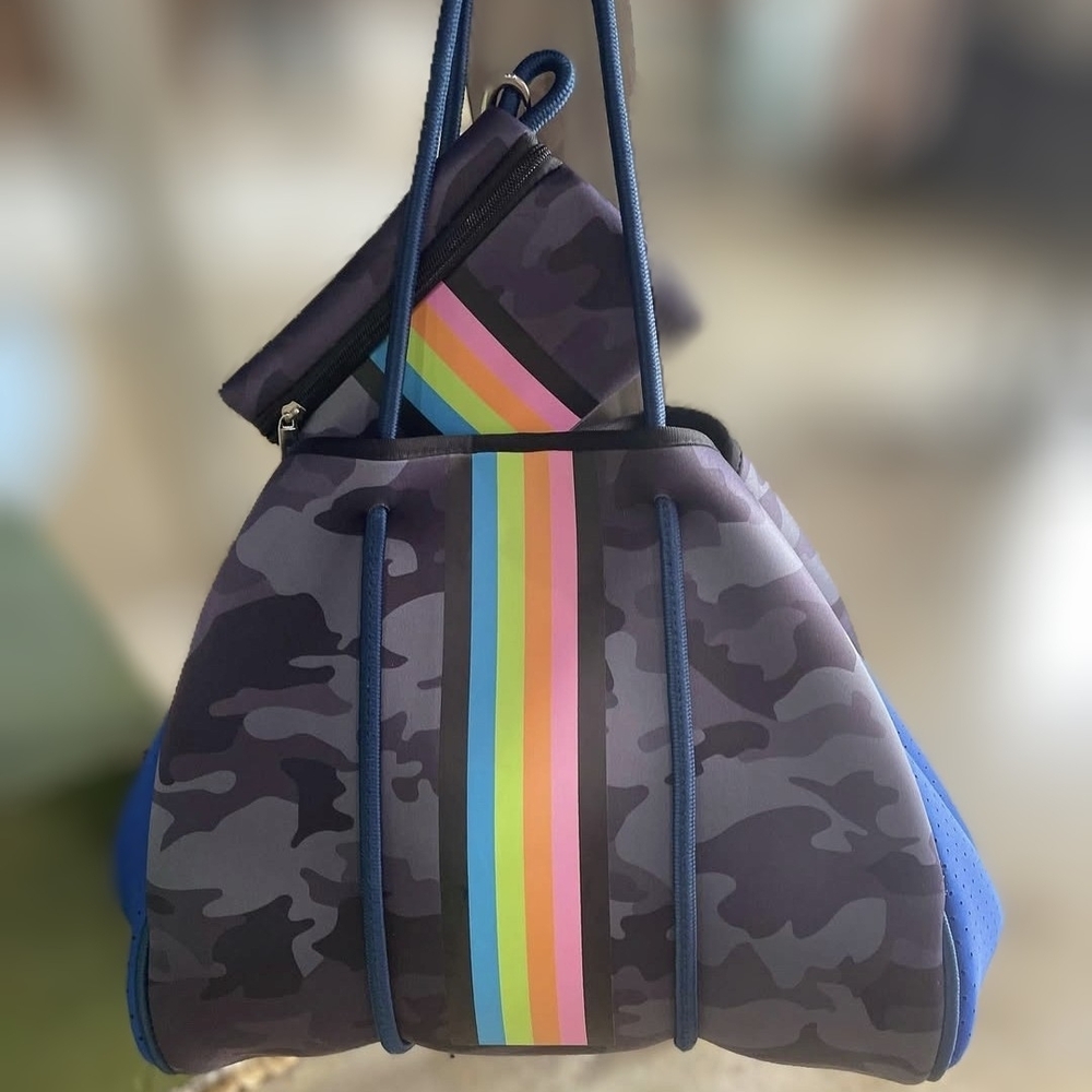 Neoprene Camouflage Tote Bag & Matching Pouch with Rainbow Stripe *New*